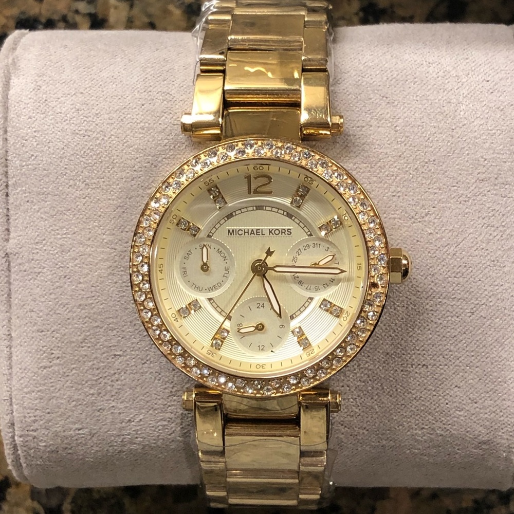 NIB Michael Kors Gold Mini Parker Crystal Watch - Picture 3 of 8